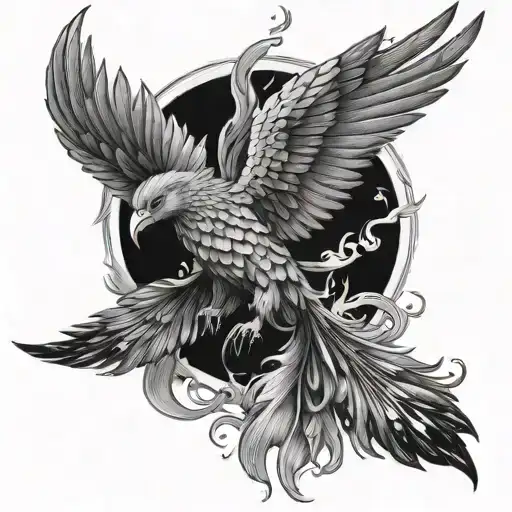 Phoenix And A Falling Burning Feather