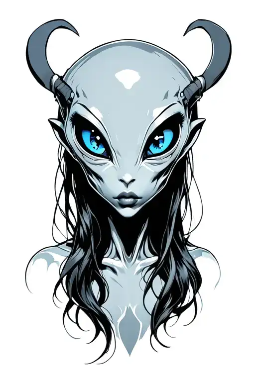 Blue Eyed Standing Full Body Female Alien