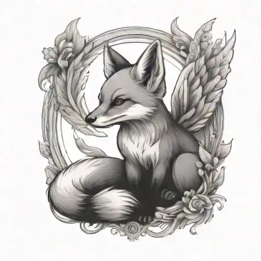 Small Fox With Angel Wings Flying Away