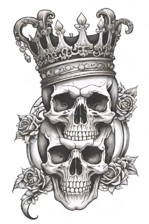 Skull With Crown With Hour Glass