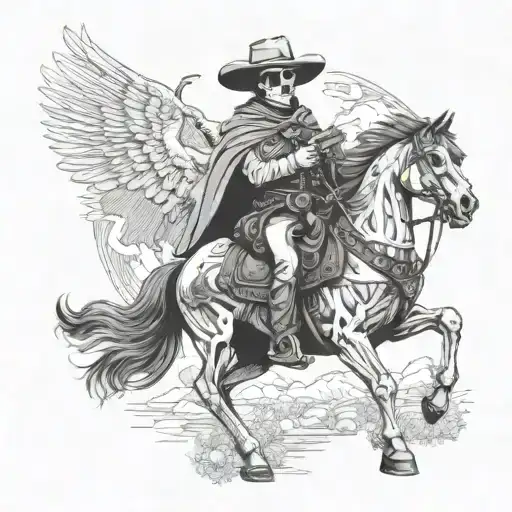 A Cowboy Skeleton On A Rearing Horse With A Repeater Rifle