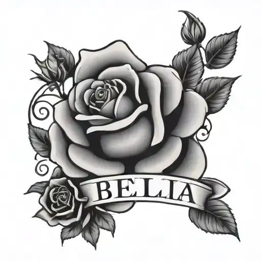 Runny Writing Name Bella With A Rose Above The Name