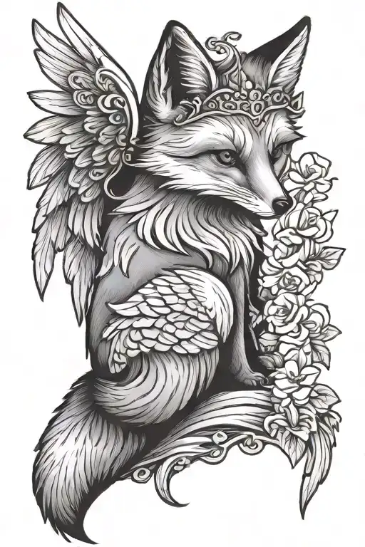 Small Fox With Angel Wings Sitting