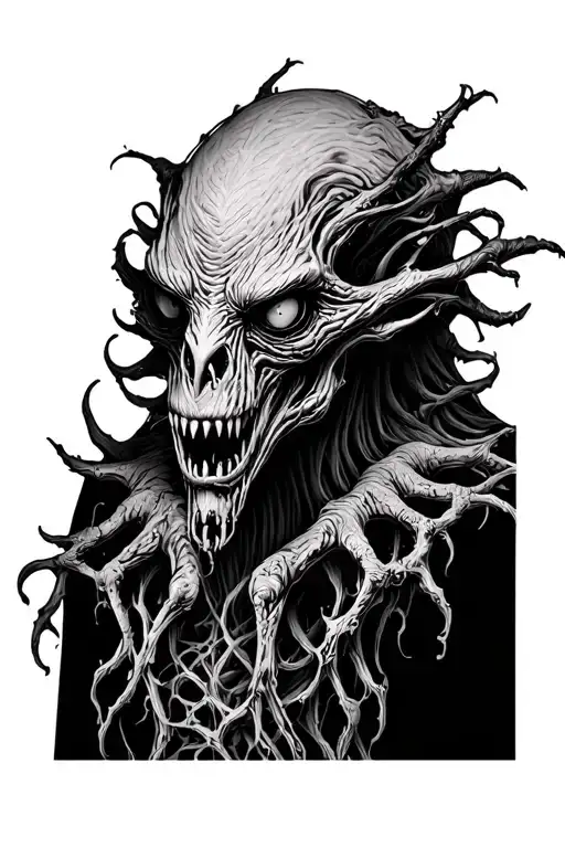 Blackwork Standing Creepy Creature Without Shadows Tattoo Design