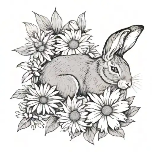 Rabbit And Daisy Flower