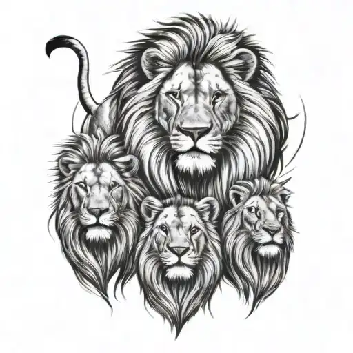 2 Male Lions And 1 Baby Male Lion Together Symbolizing The Client's Love