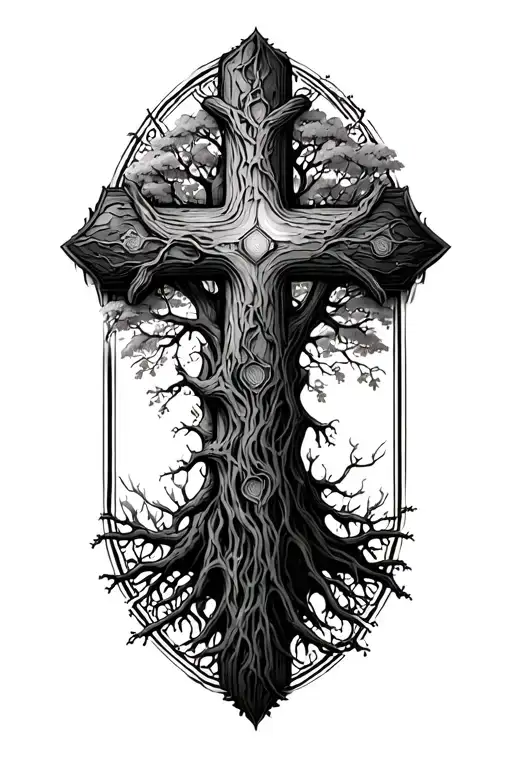 Cross Made From Tree Of Life Growing