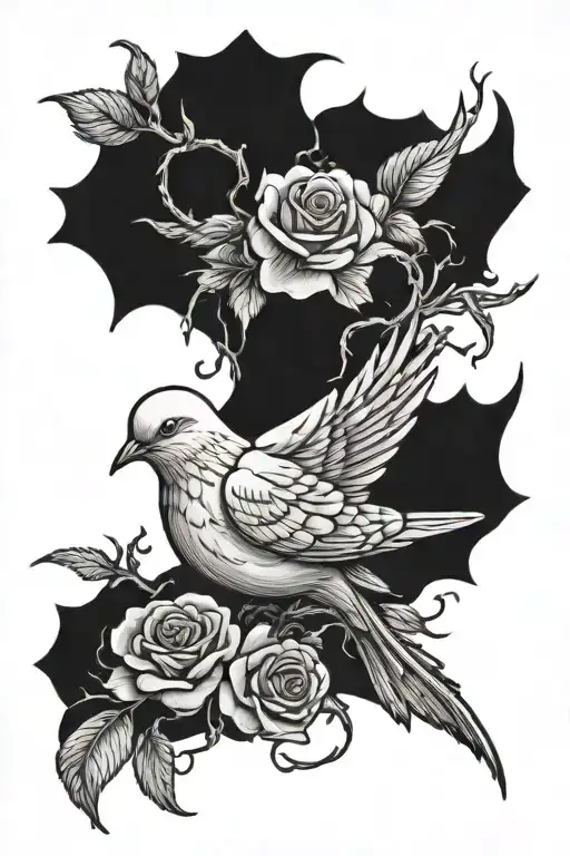 Dove Trapped In Rose Thorns