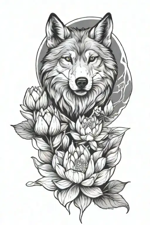 Wolf And Lotus Flower Blooming