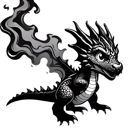 Cute Baby Dragon Breathing Fire Inside