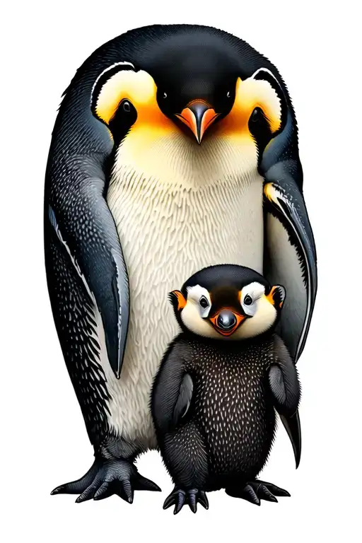 Emperor Penguin Fatherhood Protecting Its Cub Black And Grey Very Masculine