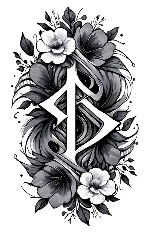 Feminine Abstract Uruz Rune With Floral Lines