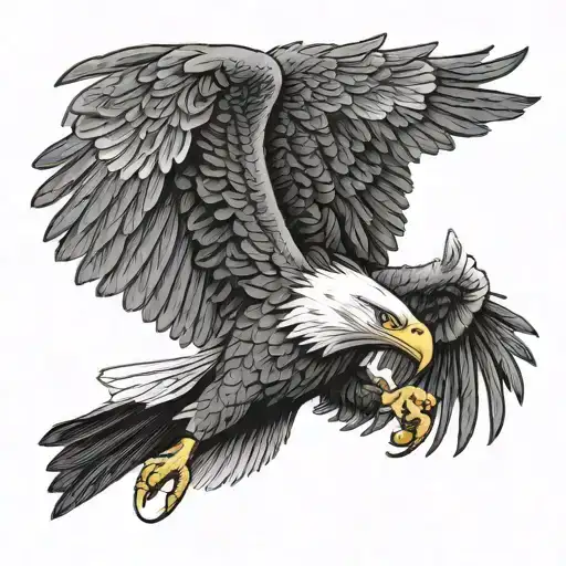 Bald Eagle Holding A Rifle In Its Claws Wings Spread