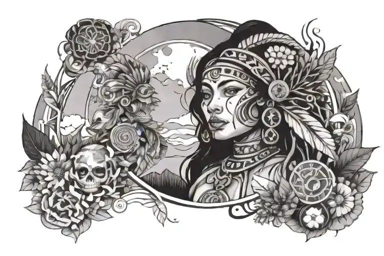 Elements Of Mother Earth With An Indigenous Woman In The Middle