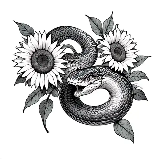 Snake With Sunflowers Emerging