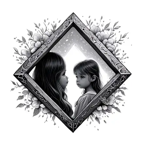 Diamond Shaped Portal With A Silhouette Of A Little Girl Peeking Through The Portal