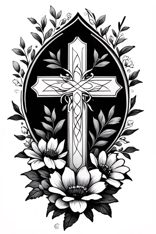 Simple Cross And Flowers Surrounding Them