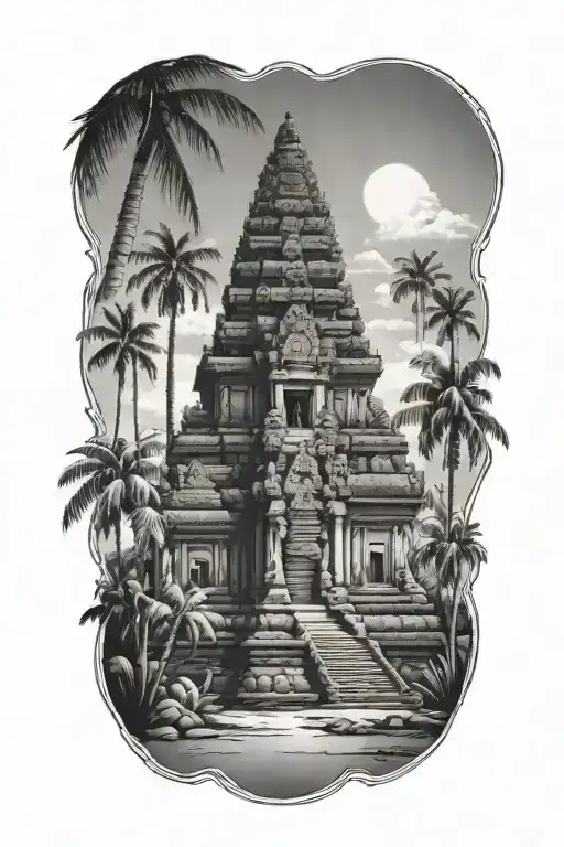 Ankor Wat Surrounded By Palm Tree