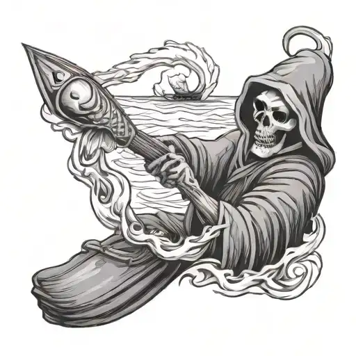 Grim Reaper Fishing Into A Bottle