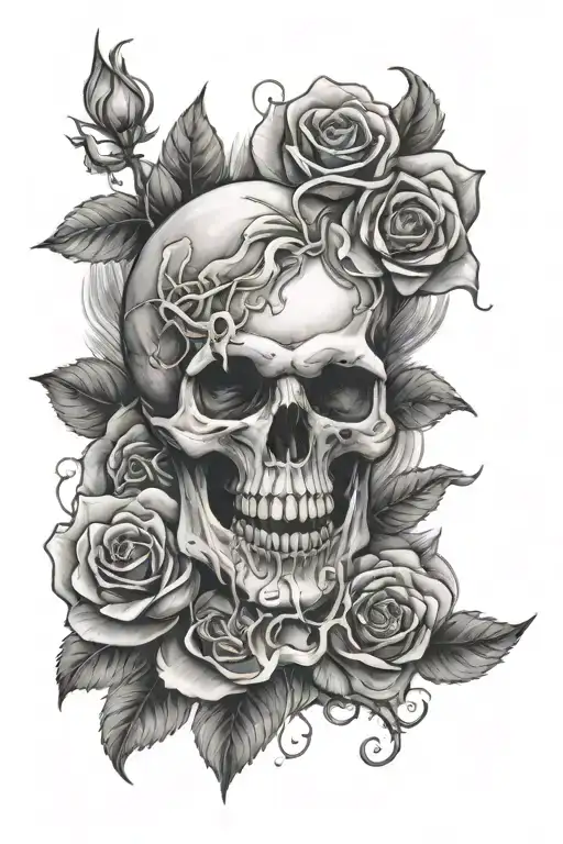 Skull Roses And Smoke Rising