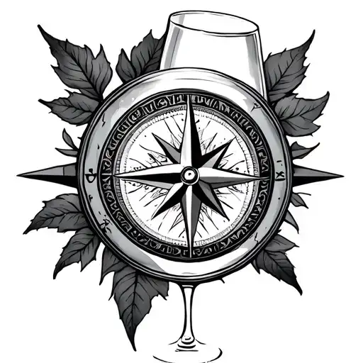 Glass And Wine With Compass Rose