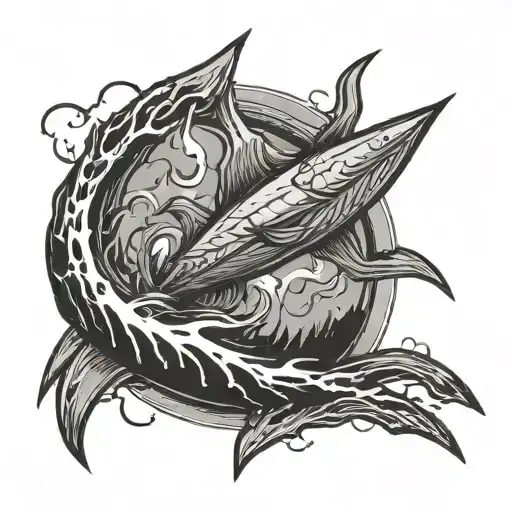 Trident In Rough Water With Lightning Striking