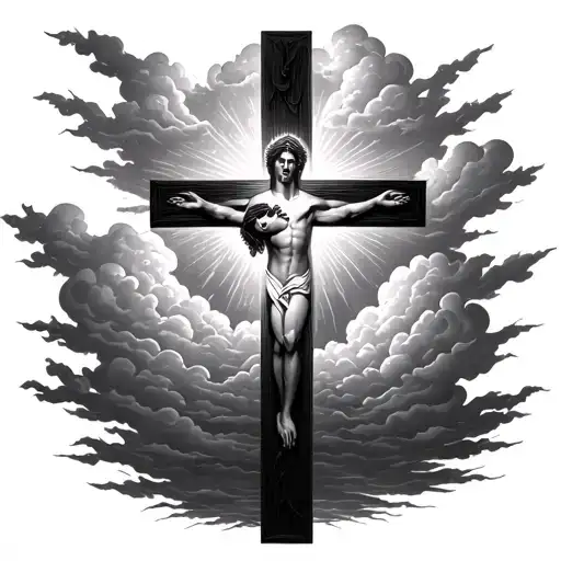 Clouds In The Background With A Cross In The Middle And Jeuses Christ On It With Speac To Writing