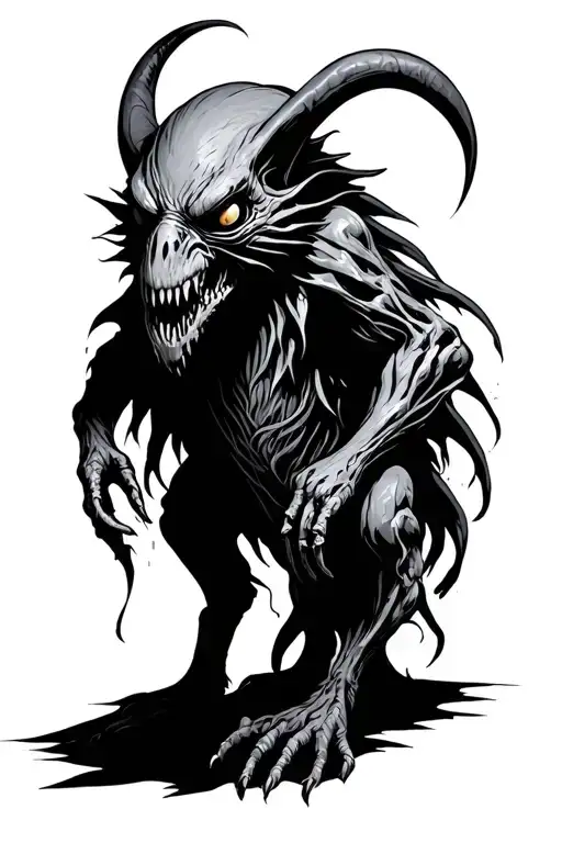 Blackwork Standing Creepy Creature Tattoo Design