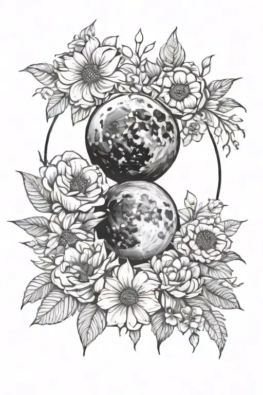 Moon Phases And Flowers Around The Moon