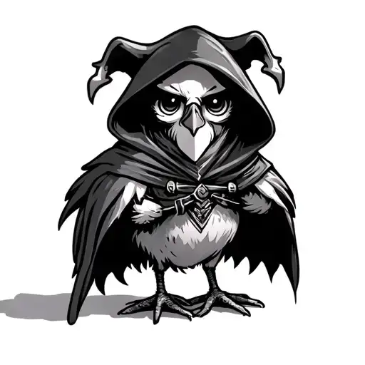 Chibi Chicken Wearing Grim Reaper Costume Standing