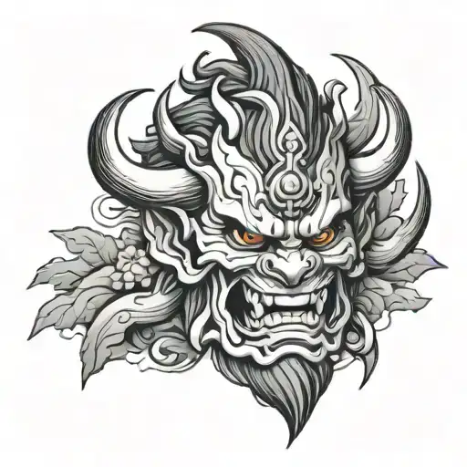 Oni Mask Surrounding A Mountain