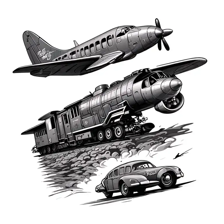 Plane With Car And Train