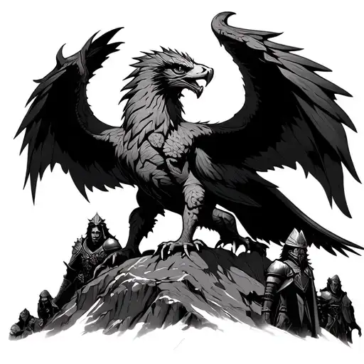 Griffin On A Mountain Top Standing On Defeated Warriors