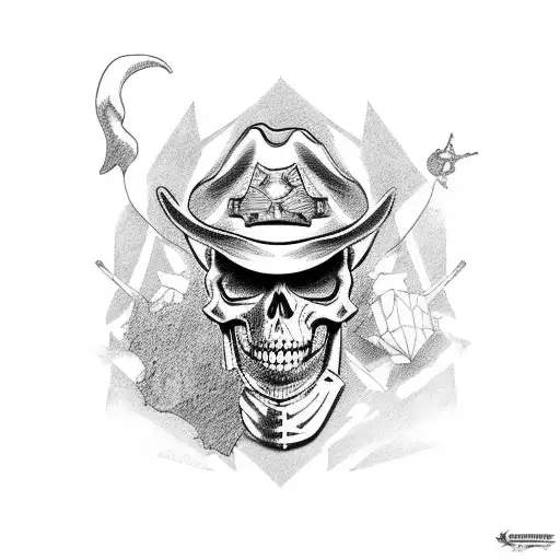 Skeleton Sheriff On A Horse With A Lassso And Gun