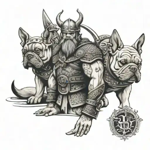 Viking Warrior With 2 French Bulldogs