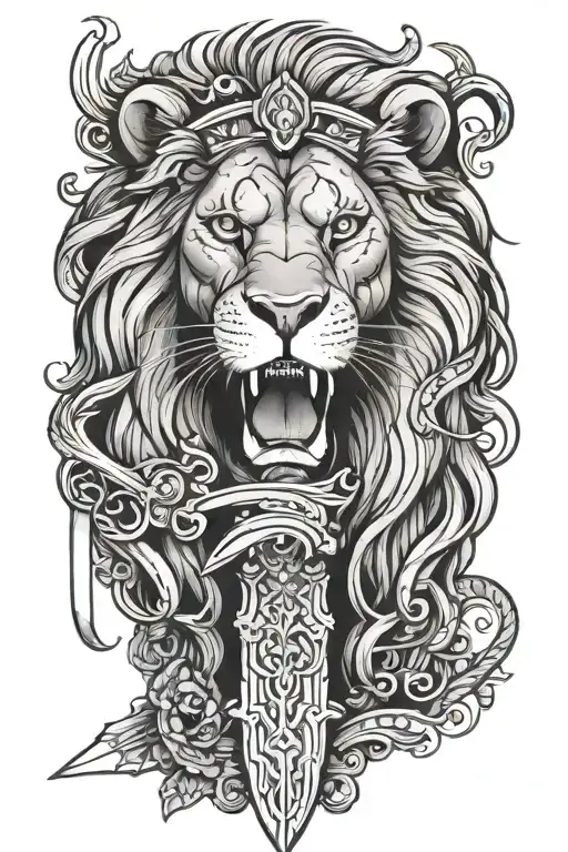 Lion Half Face With Sword Piercing