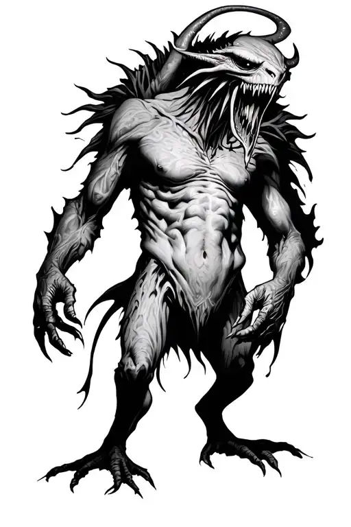 Blackwork Not Realistic Standing Creepy Creature Tattoo Design