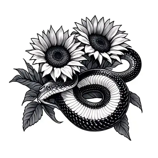 Snake Outline With Sunflowers Emerging