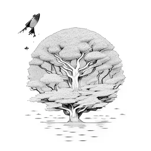 Trees Nature Themed With A Lake And A Pokemon