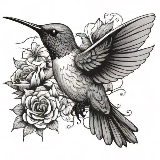 A Very Basic Humming Bird With Flowers Attached To The Tail