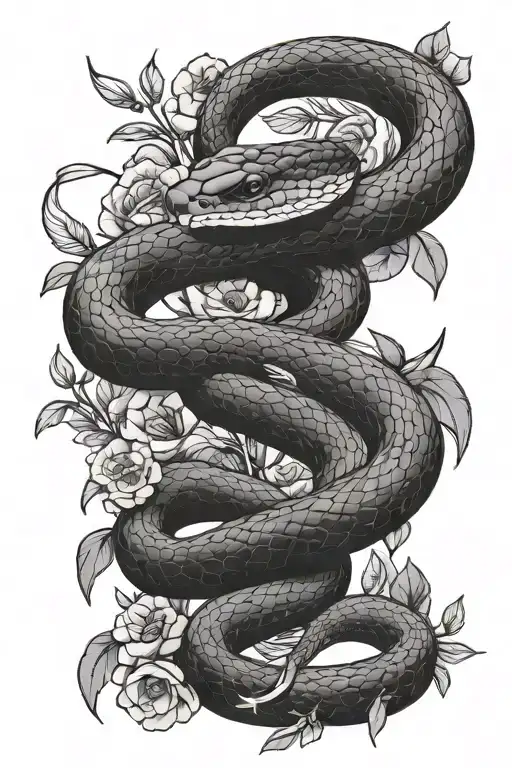 Snake Slithering In Between Flowers