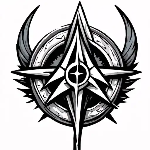 Trishul With Compass And Valknut Symbol