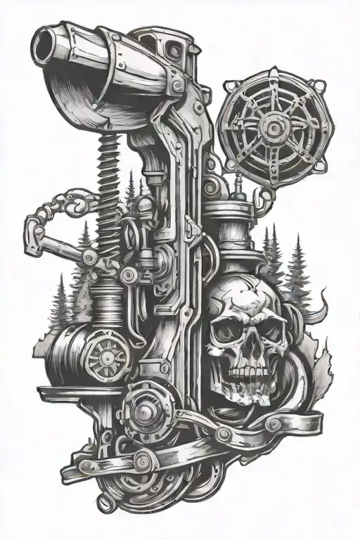 Drill Rig And Headers And Motorcyle And Axe And Forest And Mountain And Chemicals