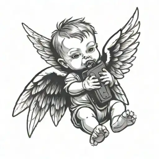 Baby Angle With Wings Holding A Glock