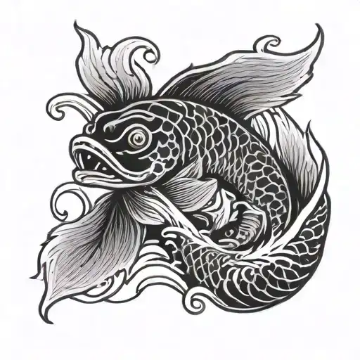 A Police Badge Intertwined With Traditional Japanese Waves And Koi Fish