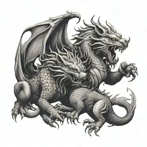 Dragon And Lion Fighting Devil
