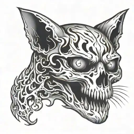 Cat Skull And Flames Coming