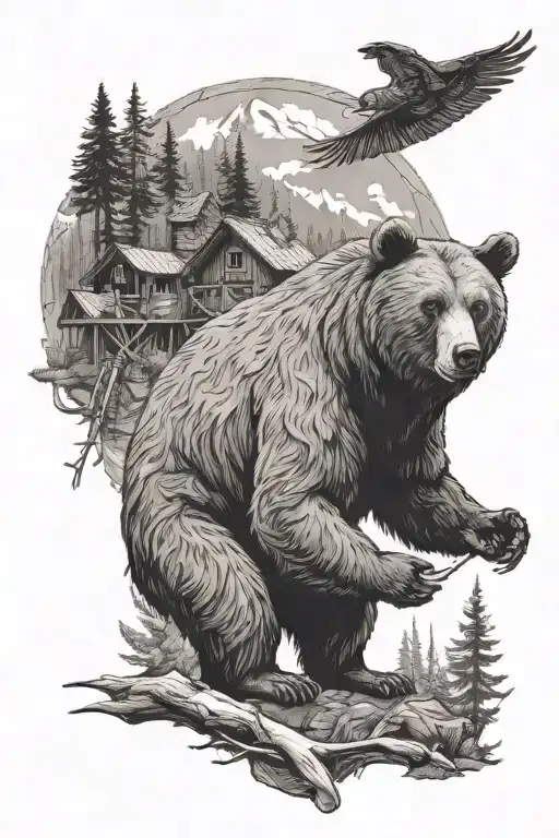 Bear And Hunting Lodge