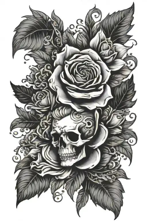 Floral And Spooky Design For The Chest Area With Dalia's And Ghsotface