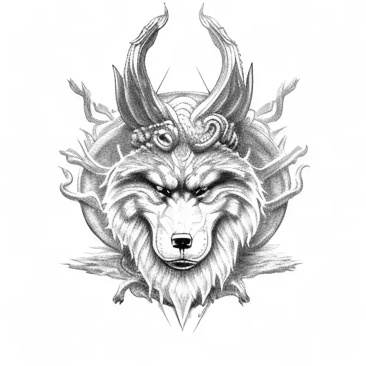 Fenrir Above Yggdrasil And Under Vegvisir